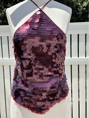 Naked Wardrobe Cherry Lacquer Sequin Halter Top Size M